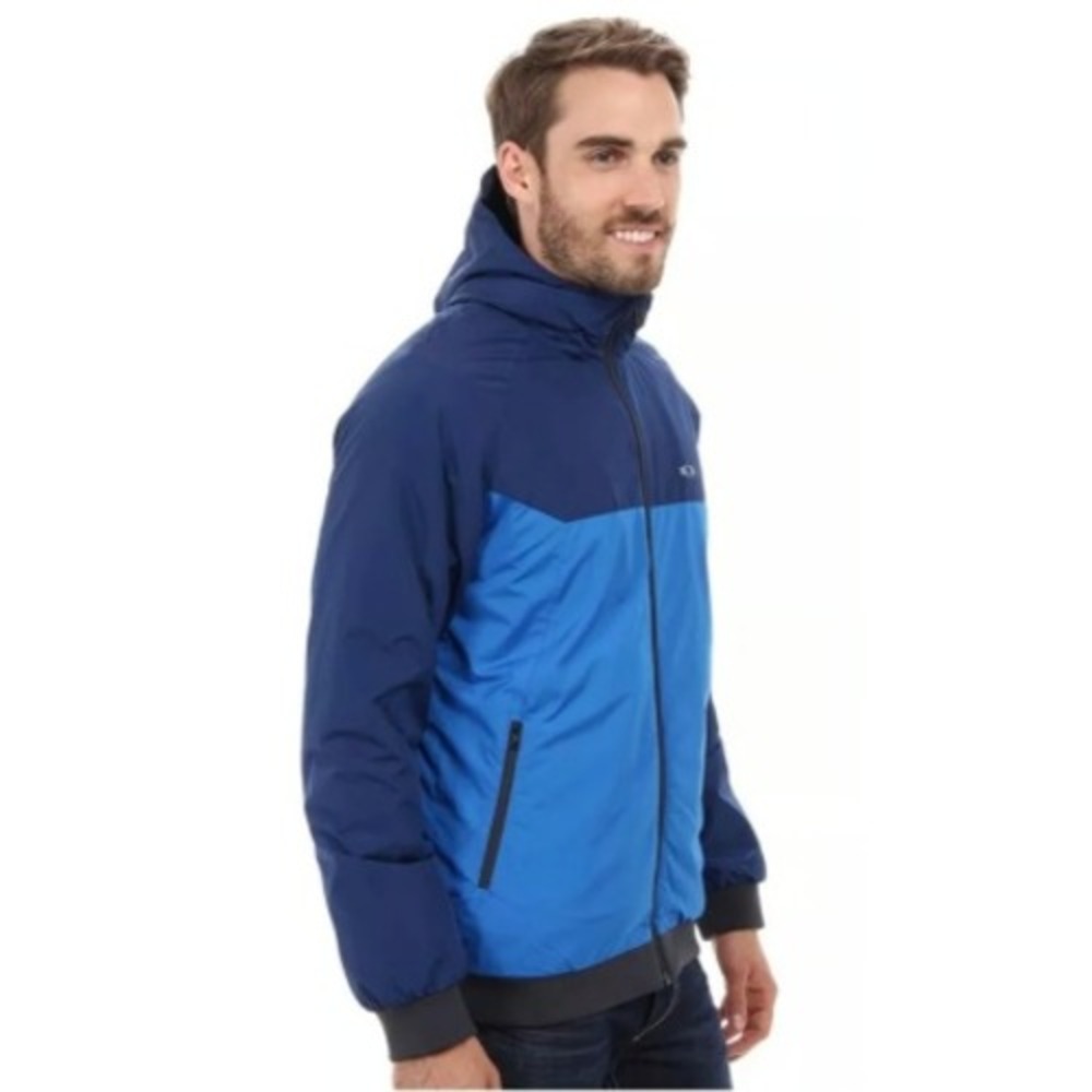 Oakley Sherpa Lined Hooded Jacket Mens L Blue Colorblock Windbreaker Outerwear